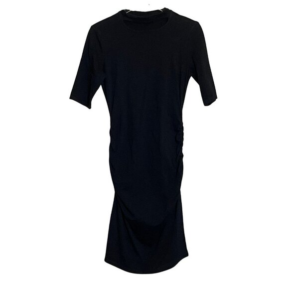 Michael Stars Short Sleeve Ruched Midi Dress w/ Intentional Neckline Rip Sz. M - Picture 1 of 3